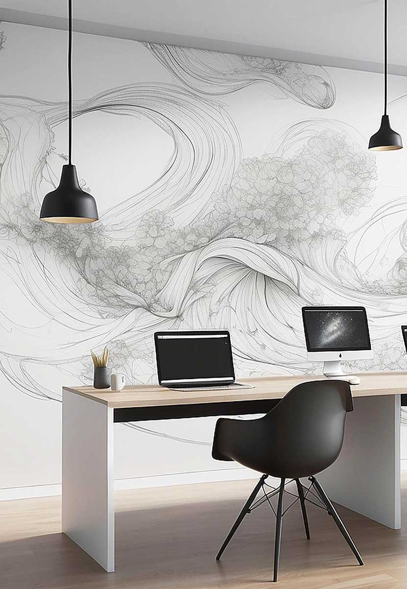 decoração de escritório com papel de parede na barra da tijuca